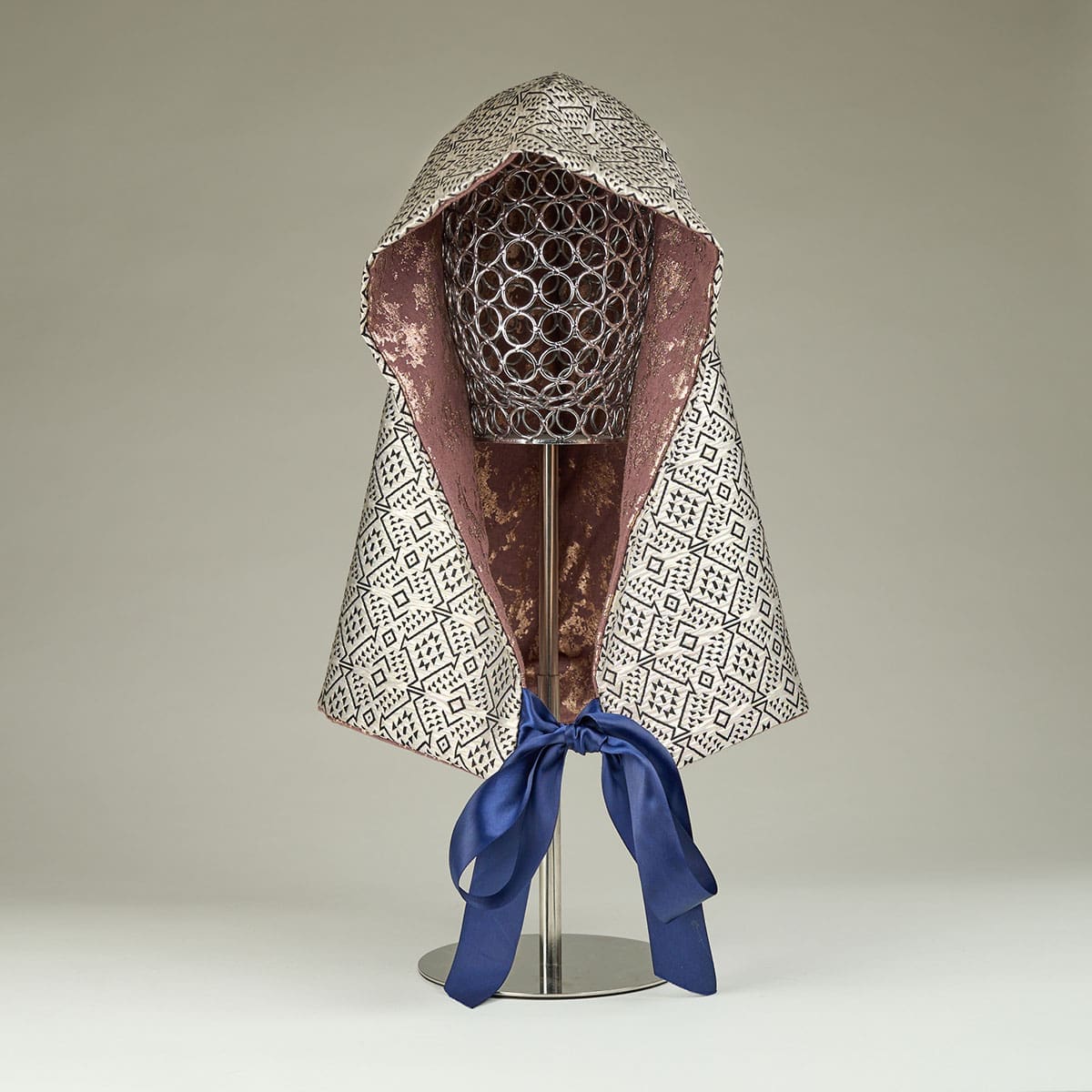 Silver Brocade Fabric, Cotton Sweatshirt with Gold Marbling, Ribbon Closure